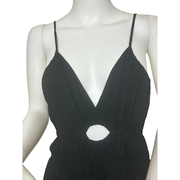 YFB Dress M Black Maxi Tiered Ruched Straps Party Cocktail V-Neck Keyhole Lined - Picture 5 of 16